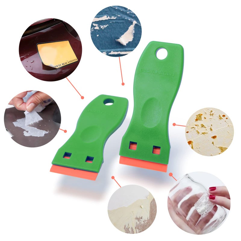 FOSHIO 2PCS Green Plastic Razor Sticker Remover Paint Scrapers with Contoured Grip + 100 PCS 1.5 inch Refillable Double Edge Plastic Razor Blades for Cleaning Adhesive Vinyl Decals Stickers Labels - Image 5